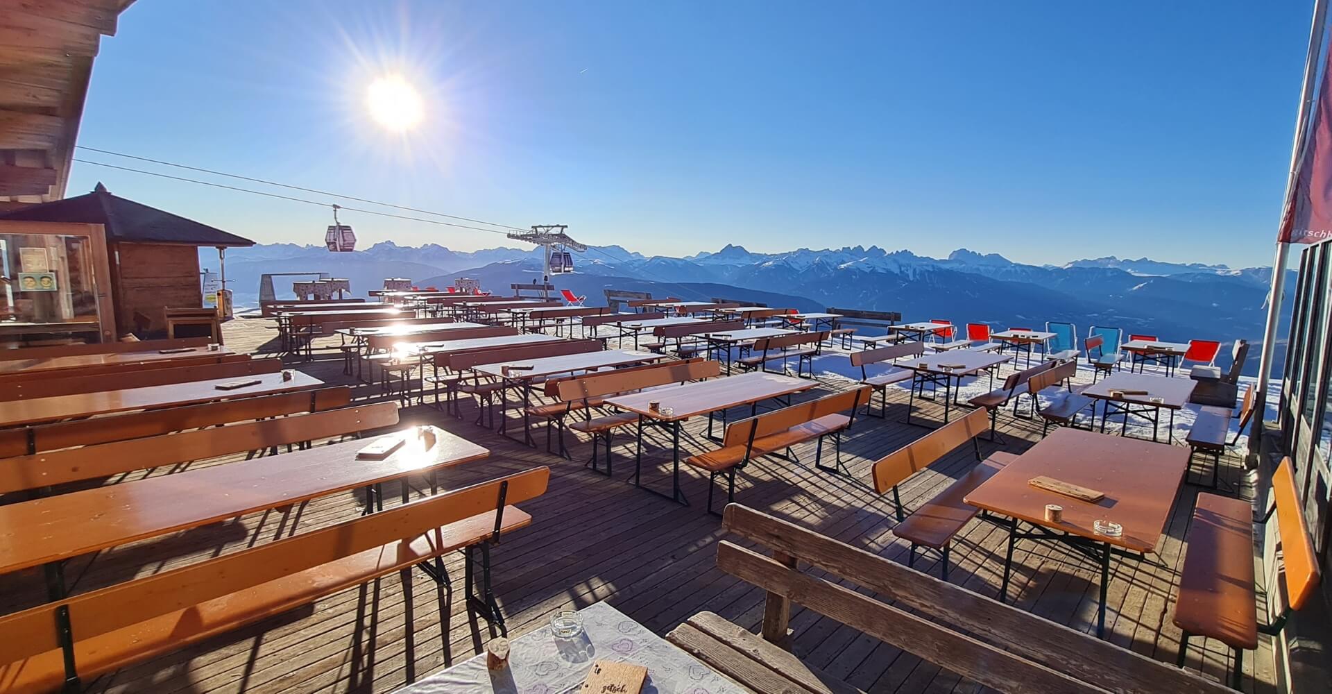 Beer garden table sets on the terrace of the cottage